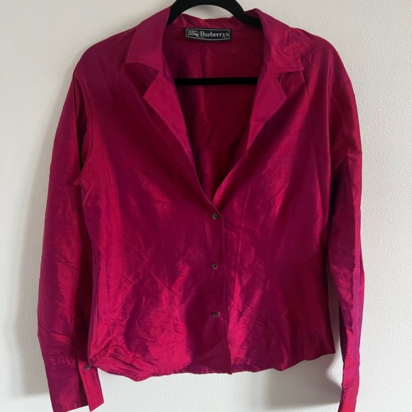 Vintage Burberry Pink Silk Button Up, size 6 - Picture 2 of 5